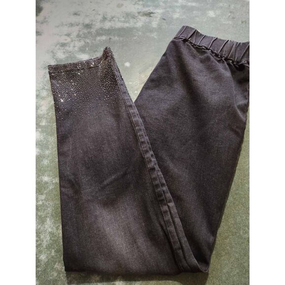 SOFT SURROUNDINGS BLACK DAZZLE DENIM METRO LEGGINGS RHINESTONE PULL ON PANTS sz - Picture 2 of 5